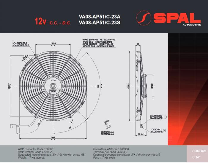 Spal Kühlerventilator VA08-AP51/C-23S 12V 
D382-D350 T=63 / 2140m³ blasend 