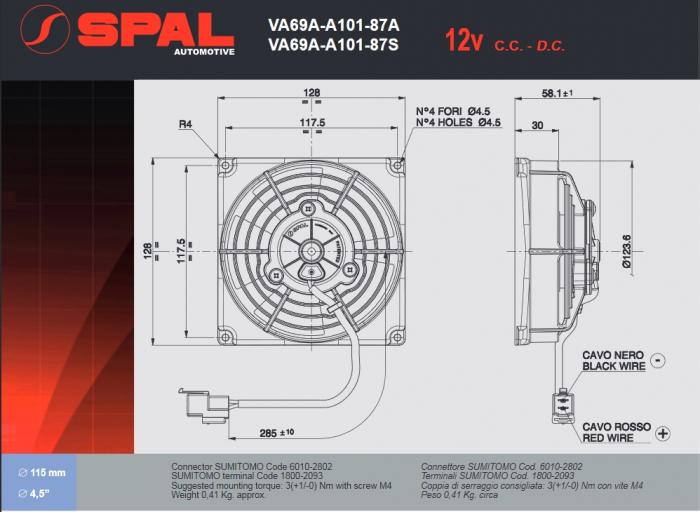 Spal Kühlerventilator VA69A-A101-87A 12V 
D128-D115 T=58 / 400m³ saugend