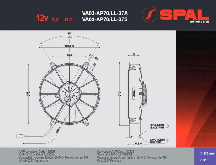 Spal Kühlerventilator VA03-AP70/LL-37A 12V 
D315-D280 T=94  / 2330m³ saugend
