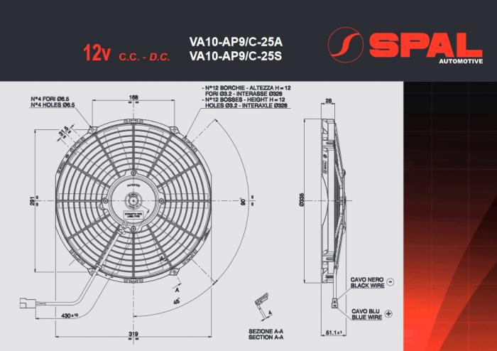 Spal Kühlerventilator VA10-AP9/C-25A 12V 
D336- D305 T=52 / 1470m³ saugend