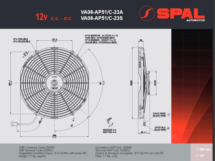 Spal Kühlerventilator VA08-AP51/C-23A 12V 
 D382-D350 T=63 / 2220m³ saugend  