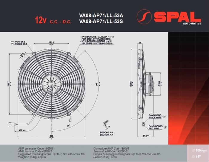 Spal Kühlerventilator VA08-AP71/LL-53A 12V 
D382-D350 T=86 / 3160m³ saugend
