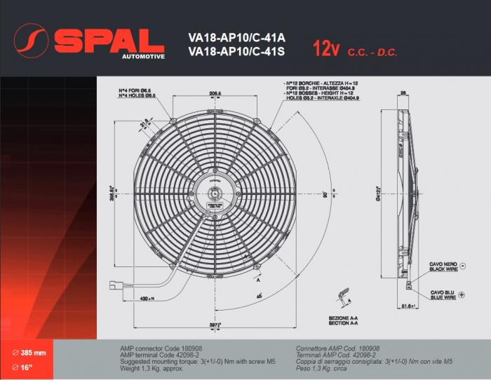 Spal Kühlerventilator VA18-AP10/C-41A 12V 
D414-D385 T=52 / 1820m³ saugend