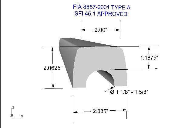 Polstermaterial FIA 8857-2001 Kopfschutzpolster 
 D44,5-50 915mm lang orange