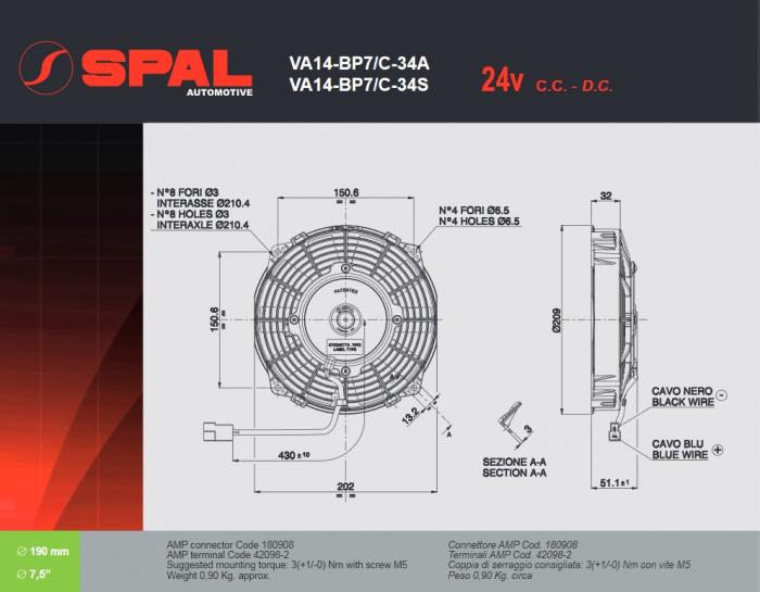 Spal Kühlerventilator VA14-BP7/C-34S 24V 
D210-D190 T=52 / 640m³ blasend