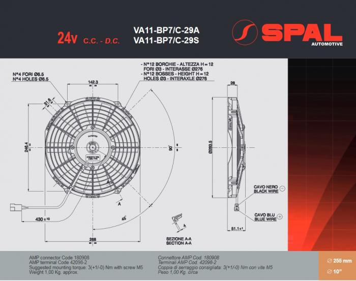 Spal Kühlerventilator VA11-BP7/C-29S 24V 
D284-D268 T=52 / 1320m³ blasend