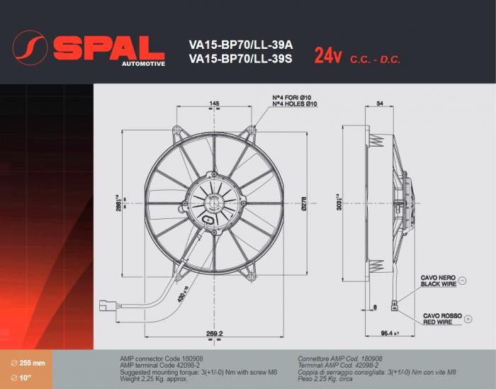 Spal Kühlerventilator VA15-BP70/LL-39S 24V 
D286-D255 T=95 / 1860m³ blasend
