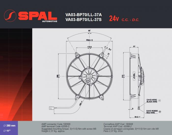 Spal Kühlerventilator VA03-BP70/LL-37S 24V 
D314-D280 T=95 / 2310m³ blasend