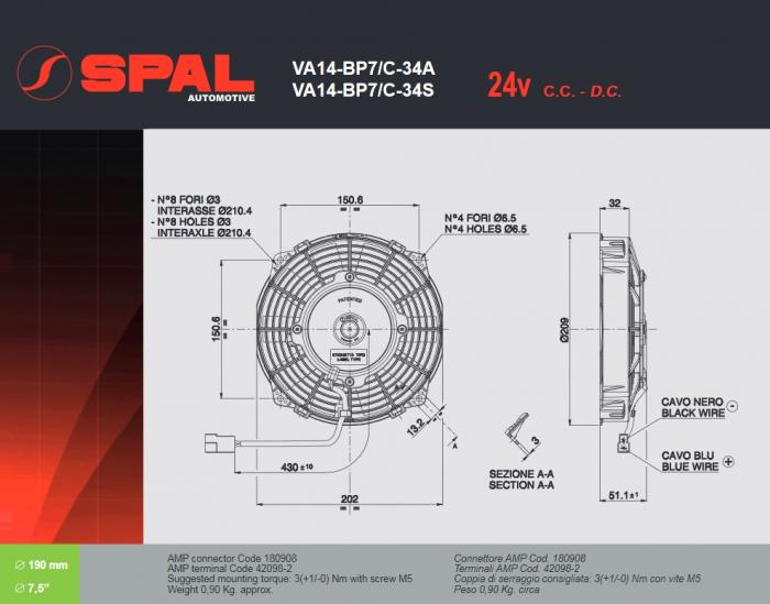 Spal Kühlerventilator VA14-BP7/C-34A 24V 
D210-D190 T=52 /650m³ saugend