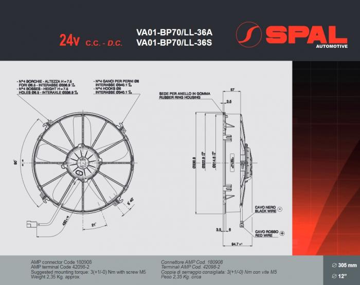 Spal Kühlerventilator VA01-BP70/LL-36A 24V 
D331-D305 T=94 / 2900m³ saugend