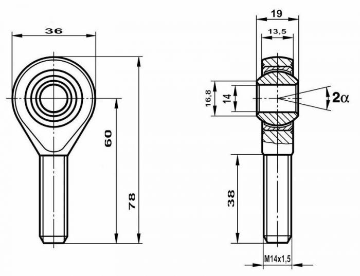 Fluro Motorsport Gelenkkopf GAXSW 14x1,5 MS AR 
 hochfest 42CrMo4, Lager vorgespannt