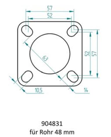 Powersprint Quadrat-Flansch 4-Loch 
48 mm Ø Rohrausschnitt