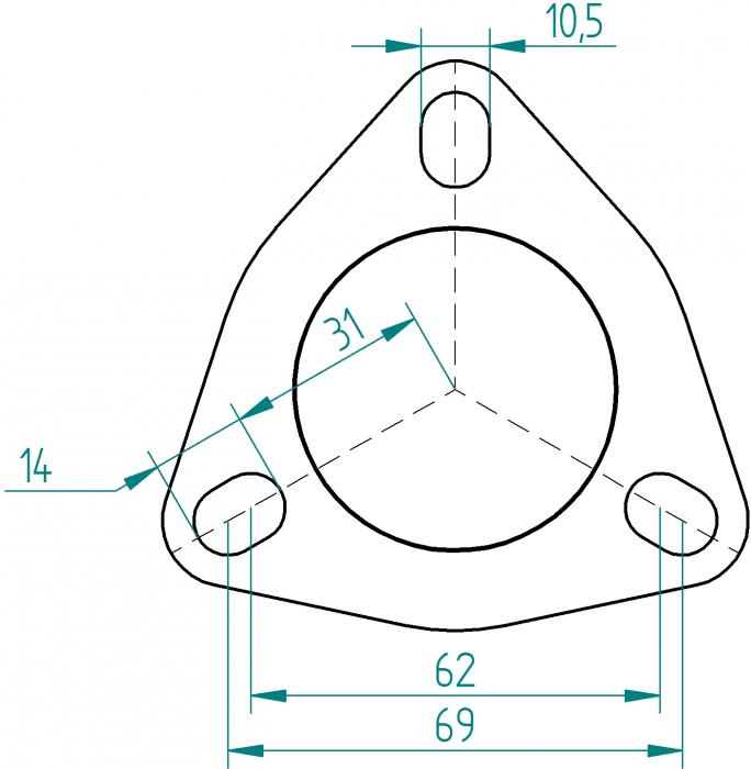 Powersprint Dreiecks-Flansch 3-Loch 
48 mm Ø Rohrausschnitt