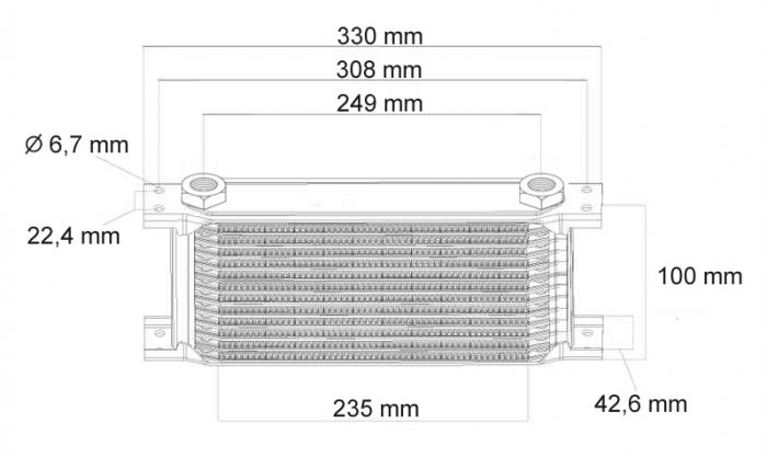 Beltenick Ölkühler M22 x1,5 330mm lang 13 Reihen (99mm)
Anschlussadapter Ölkühler: AN06 (9/16-18)