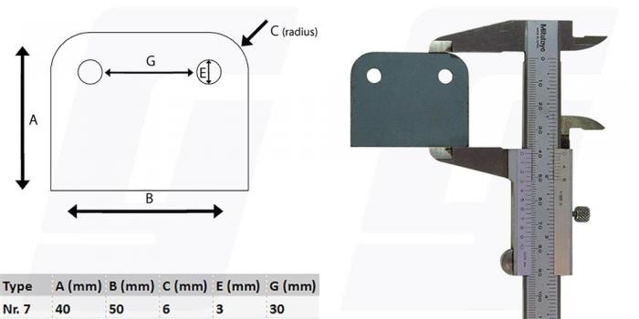 Schweisslasche Nr.7 
 40x50x2 (2x6mm Loch)  - Domex700