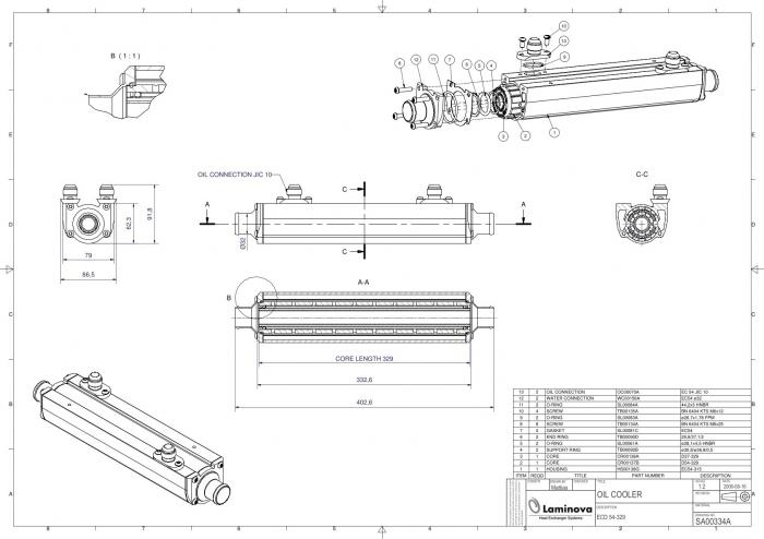 Laminova Ölkühler 395mm Ölanschluss: AN10 (7/8-14)
Wasseranschluss: Durchmesser 32mm SA00334