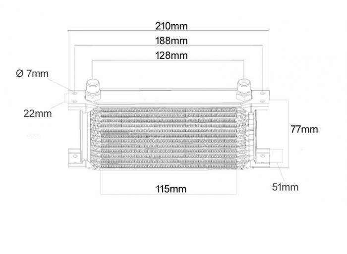 Ölkühler Mocal 10 Reihen 210mm lang 
Anschluss 1/2 BSP Aussengewinde