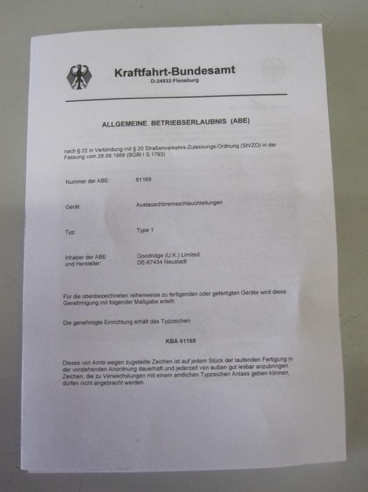 Goodridge Bremsschlauchsatz Audi 100 2.2E Quattro 
Typ 44Q 89-90   6-teilig mit ABE 
