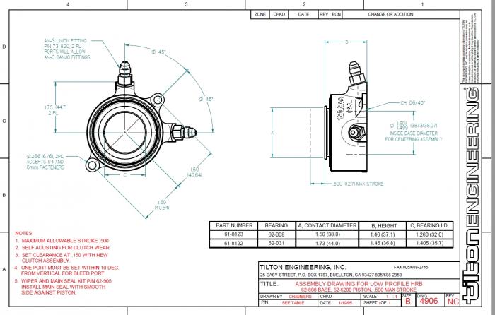 Tilton Ausrücklager 44mm (36,6mm hoch) 
Ultraflach (reduzierter Hub)