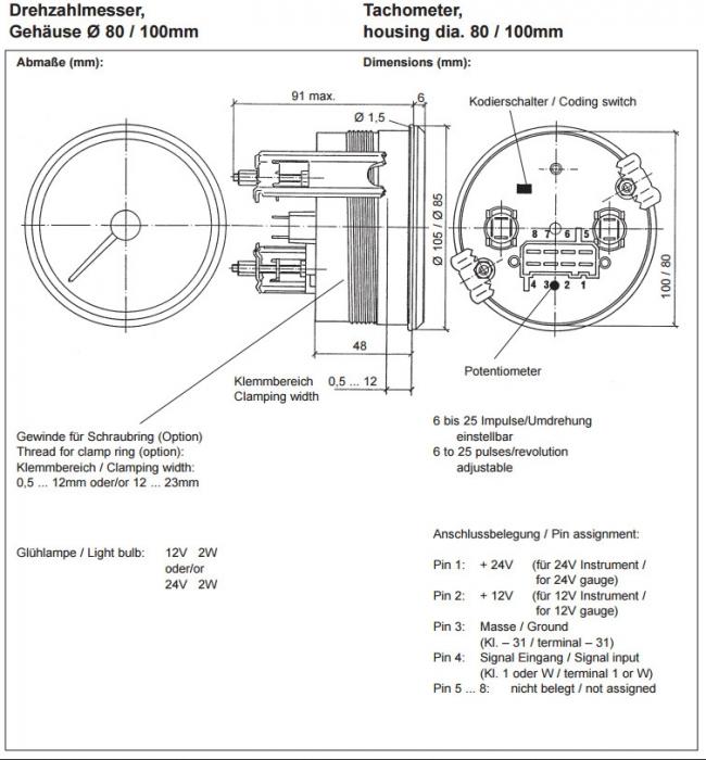 VDO Drehzahlmesser 80mm bis 10.000 U/min 