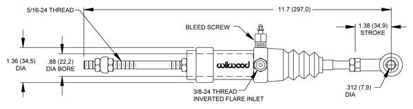 Wilwood Kupplungsnehmerzylinder 
D22,2 mm wirkt auf Zug