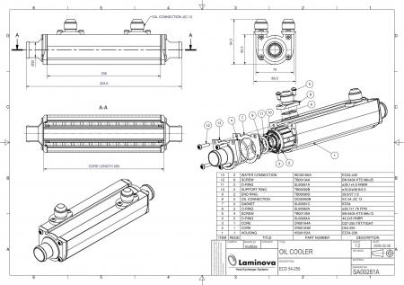 Laminova Ölkühler 325mm Ölanschluss: AN12 (1-1/16-12)
Wasseranschluss: Durchmesser 32mm SA00281