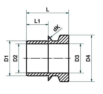 Fluro Reduzierhülse KRC 20 Reduzierung 20 auf 16 mm 
zur Kippwinkelerhöhung von14° auf 21° Werkstoff: 1.4057